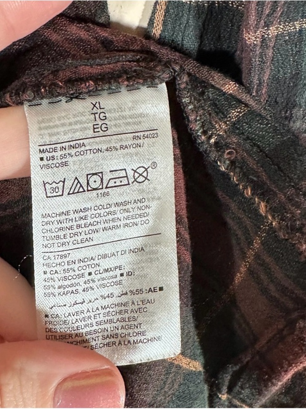 Old Navy Y2K cotton plaid brown babydoll long sleeve shirt top blouse women’s XL - Picture 5 of 6